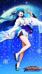 Rule 34 | 1girl, blue hair, highres, japanese clothes, kula diamond, long hair, red eyes, snk, tagme, the king of fighters
