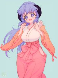 Rule 34 | 1980s (style), 1girl, absurdres, bad id, bad twitter id, blue background, breasts, dress, floating hair, hanyuu, highres, higurashi no naku koro ni, japanese clothes, large breasts, mahosame, oldschool, open mouth, purple eyes, purple hair, red dress, retro artstyle, scared, solo, tearing up, tears