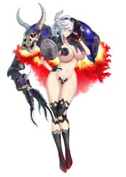 Rule 34 | 1girl, armor, bat hair ornament, belial (sin nanatsu no taizai), belial (the seven deadly sins), black gloves, black socks, breasts, closed mouth, collarbone, demon girl, demon horns, fire, full body, glasses, gloves, gluteal fold, groin, hair between eyes, hair ornament, heterochromia, highres, horns, huge breasts, kneehighs, leg warmers, legs apart, looking at viewer, maebari, midriff, monster girl, navel, nishii (damnedrive), official art, partially fingerless gloves, pauldrons, pointy ears, red eyes, red lips, revealing clothes, scan, shoulder armor, simple background, sin nanatsu no taizai, smile, socks, solo, standing, stomach, the seven deadly sins, thigh gap, thighhighs, thighs, underboob, white background, white hair, yellow eyes