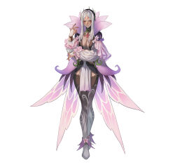 Rule 34 | 1girl, alternate costume, aversa (fire emblem), boots, bracelet, breasts, bridal gauntlets, cape, cleavage, commentary request, dark-skinned female, dark skin, detached sleeves, dress, facial mark, fingernails, fire emblem, fire emblem awakening, fire emblem heroes, flower, frills, full body, grey hair, highres, jewelry, large breasts, lips, long hair, long sleeves, looking at viewer, makitoshi0316, nail polish, nintendo, official art, parted bangs, parted lips, pelvic curtain, plant, red eyes, short dress, simple background, smile, solo, thigh boots, vines, white background, white hair