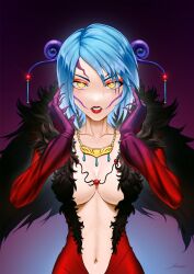 Rule 34 | aqua (kingdom hearts), blue hair, breasts, cleavage, corruption, cosplay, crossover, dark persona, fusion, highres, kingdom hearts, medium breasts, midriff, possessed, possession, revenantart, square enix, ultimecia, ultimecia (cosplay), yellow eyes