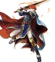 Rule 34 | 1boy, arm guards, armor, armored boots, belt, black gloves, blue armor, blue eyes, boots, cape, closed mouth, eliwood (fire emblem), fire emblem, fire emblem: the blazing blade, fire emblem heroes, full body, gloves, highres, holding, holding sword, holding weapon, jewelry, long sleeves, looking at viewer, male focus, nintendo, official art, pants, red hair, short hair, shoulder armor, solo, sword, tiara, transparent background, wada sachiko, weapon, white pants