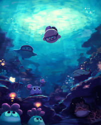 Rule 34 | absurdres, bubble, character request, closed mouth, coral, coral reef, goggles, highres, kirby, kirby (series), light rays, looking at another, nintendo, no humans, scenery, sunbeam, sunlight, suyasuyabi, swimming, underwater