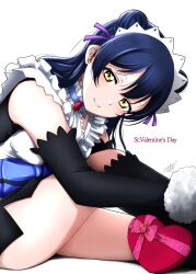 Rule 34 | 1girl, bare shoulders, blue hair, highres, long hair, looking at viewer, love live!, love live! school idol project, simple background, solo, sonoda umi, surv1v3-13005993, valentine, yellow eyes