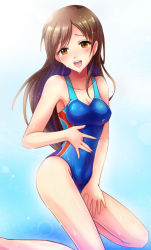 Rule 34 | 10s, 1girl, breasts, brown eyes, brown hair, competition swimsuit, highres, idolmaster, idolmaster cinderella girls, idolmaster cinderella girls starlight stage, long hair, nitta minami, one-piece swimsuit, ryusei (green aqua road), smile, solo, swimsuit
