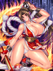 Rule 34 | 1girl, breasts, fatal fury, fire, highres, large breasts, ponytail, shiranui mai, solo