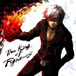 Rule 34 | 1boy, bad id, bad pixiv id, fire, hand in pocket, highres, jewelry, k&#039; (kof), male focus, necklace, pyrokinesis, senano-yu, short hair, snk, solo, sunglasses, the king of fighters, white hair