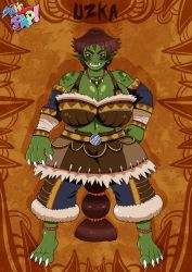 Rule 34 | 1girl, barefoot, breasts, claws, colored skin, earrings, green skin, highres, huge breasts, jewelry, mhfap, monster girl, ogre, pointy ears, punishedkom, solo, uzka (mhfap)