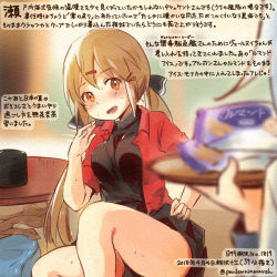 Rule 34 | 2girls, black skirt, blush, brown eyes, brown hair, colored pencil (medium), commentary request, dated, hair between eyes, hair ornament, hairclip, hibiki (kancolle), kantai collection, kirisawa juuzou, long hair, multiple girls, numbered, open mouth, pleated skirt, short sleeves, skirt, solo focus, tashkent (kancolle), traditional media, translation request, twintails, twitter username, verniy (kancolle)