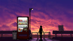 Rule 34 | 1girl, lamppost, original, silhouette, sky, solo, sunset, tomohi, vending machine