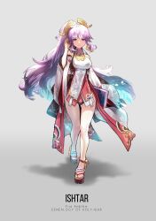 Rule 34 | 1girl, absurdres, alternate costume, bare legs, commission, commissioner upload, cosplay, fire emblem, fire emblem: genealogy of the holy war, genshin impact, hair ornament, highres, ishtar (fire emblem), japanese clothes, lala (sputnik), legs, long hair, long sleeves, nintendo, non-web source, purple eyes, purple hair, ratana therakulsathit, sandals, voice actor connection, watermark, yae miko, zouri