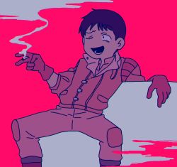 Rule 34 | 1boy, akira (manga), cigarette, kaneda shoutarou (akira), one eye closed, red background, smoking, tagme