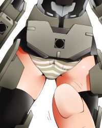 Rule 34 | 10s, 1girl, armor, ass, dr rex, frame arms girl, from behind, gourai, mecha musume, mini person, minigirl, panties, solo, striped clothes, striped panties, thighhighs, underwear