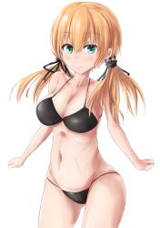Rule 34 | 1girl, absurdres, anchor hair ornament, bad id, bad pixiv id, bikini, blonde hair, blush, green eyes, hair ornament, hentai eikoku shinshi, highres, kantai collection, long hair, looking at viewer, low twintails, prinz eugen (kancolle), smile, solo, swimsuit, twintails
