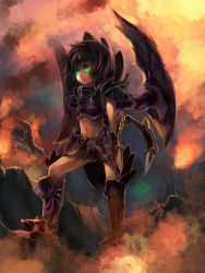 Rule 34 | 1girl, armor, bikini, boots, glowing, glowing eyes, green eyes, highres, horns, personification, roach (starcraft), solo, starcraft, starcraft 2: wings of liberty, swimsuit, ukyo rst, wings
