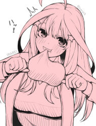 Rule 34 | !, 1girl, :t, ^^^, ahoge, artist name, blazer, blush, boned meat, breasts, commentary request, double-parted bangs, eating, eyebrows hidden by hair, eyelashes, food, food in mouth, go-toubun no hanayome, grin, hair ornament, hands up, happy, head tilt, highres, holding, holding food, irarei (araisanblog), jacket, large breasts, long hair, looking at viewer, meat, meat day, monochrome, nakano itsuki, school uniform, sidelocks, simple background, smile, solo, star (symbol), star hair ornament, straight-on, twitter username, upper body, upturned eyes, white background