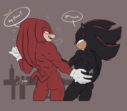 Rule 34 | 2boys, absurdres, ass, drunk, furry, furry with furry, gloves, highres, knuckles the echidna, multiple boys, muscular, muscular male, nude, purple eyes, red eyes, red hair, shadow the hedgehog, sonic (series), tail, toodamncycle, yaoi