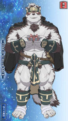 Rule 34 | 1boy, abs, ainu clothes, animal ears, bara, bare pectorals, bulge, chest hair, clothes lift, erection, erection under clothes, excessive pubic hair, full body, furry, furry male, gakuran, gift boy, grey fur, grey hair, headband, highres, horkeu kamui, incoming gift, jacket, jacket on shoulders, large pectorals, looking at viewer, male focus, male pubic hair, muscular, muscular male, nipples, pectorals, pelvic curtain, pelvic curtain lift, penis, penis peek, pubic hair, rossciaco, school uniform, short hair, smile, solo, stomach, tail, thick thighs, thighs, tokyo houkago summoners, two-tone fur, white fur, wolf boy, wolf ears, wolf tail, yellow eyes