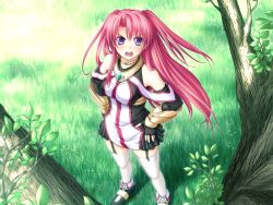 Rule 34 | 1girl, game cg, grass, kannatsuki noboru, long hair, maou to odore! ii, marie grenoble, outdoors, purple eyes, red hair, solo, thighhighs, twintails