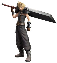 Rule 34 | 1990s (style), 1boy, artist request, cloud strife, dissidia final fantasy, dissidia final fantasy nt, final fantasy, final fantasy vii, full body, highres, male focus, official art, retro artstyle, simple background, solo, square enix, white background