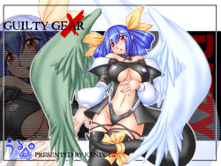 Rule 34 | 1girl, arc system works, asymmetrical wings, blush, bow, breasts, choker, dizzy (guilty gear), guilty gear, hair ribbon, head tilt, kenix, large breasts, ribbon, solo, tail, tail bow, tail ornament, tail ribbon, thighhighs, underboob, wallpaper, wings, zoom layer