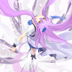 Rule 34 | 10s, 1girl, blue eyes, boots, brooch, cure moonlight, elbow gloves, flower, getsumen, gloves, hair flower, hair ornament, heart, heart brooch, heartcatch precure!, highres, jewelry, knee boots, long hair, magical girl, precure, purple hair, rose, single elbow glove, single glove, solo, tsukikage yuri