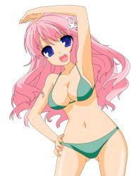 Rule 34 | 1girl, absurdres, artist request, baka to test to shoukanjuu, blue eyes, breasts, cleavage, female focus, hair ornament, hairclip, highres, himeji mizuki, hip focus, legs, long hair, looking at viewer, navel, open mouth, pink hair, solo, standing, thighs, third-party edit, tongue, transparent background, vector trace
