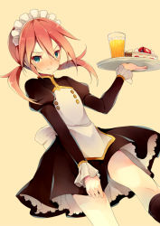 Rule 34 | 1boy, bad id, bad pixiv id, blush, cake, cup, food, green eyes, inazuma eleven, inazuma eleven (series), inazuma eleven go, kirino ranmaru, maid, maid headdress, male focus, pink hair, simple background, solo, tokio neo, trap, tray, twintails