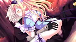 Rule 34 | arched back, ass, ass grab, avril (shukufuku no campanella), blonde hair, blood, blush, censored, defloration, closed eyes, girl on top, highres, sex, shukufuku no campanella, straddling, tagme, thighhighs