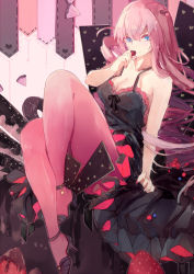 Rule 34 | 1girl, anklet, bad id, bad pixiv id, black dress, black ribbon, blue eyes, breasts, chocolate, cleavage, dress, high heels, jewelry, legs, long hair, long skirt, looking at viewer, lyodi, md5 mismatch, megurine luka, nail polish, pantyhose, pink hair, pink pantyhose, red nails, ribbon, skirt, sleeveless, sleeveless dress, smile, solo, valentine, vocaloid