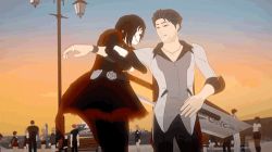 Rule 34 | 1boy, 1girl, 3d, animated, animated gif, cape, hand on another&#039;s head, lolita fashion, lowres, qrow branwen, ruby rose, rwby, uncle and niece