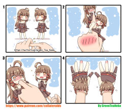 Rule 34 | 2girls, 4koma, absurdres, ahoge, bad id, bad pixiv id, bare shoulders, barefoot, belt, belt buckle, blush, body blush, breasts, brown belt, brown dress, brown gloves, brown hair, buckle, choker, cleavage, closed mouth, collarbone, comic, commentary request, dress, drooling, elbow gloves, fang, fang out, gloves, greenteaneko, hair between eyes, hair ornament, highres, implied futanari, large breasts, licking, long hair, mini person, minigirl, monster girl, multiple girls, nose blush, one eye closed, open mouth, orange eyes, original, penetration gesture, pleated dress, pointy ears, red choker, saliva, sexually suggestive, silent comic, small breasts, sparkle, square 4koma, trembling, very long hair, watermark, web address