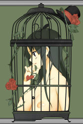 Rule 34 | 00s, 1girl, akiyama mio, bad id, bad pixiv id, black eyes, black hair, breasts, cage, completely nude, don&#039;t say &quot;lazy&quot;, female focus, flower, hat, heart, highres, k-on!, long hair, mini hat, mini top hat, nanao (mahaya), nipples, nude, rose, solo, thorns, top hat, topless frame, upper body