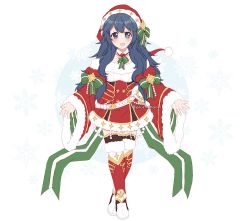 Rule 34 | 1girl, alternate costume, bad id, bad twitter id, blue eyes, blue hair, blush, christmas, fire emblem, fire emblem awakening, fire emblem heroes, gloves, hair ornament, hat, long hair, looking at viewer, lucina (fire emblem), merry christmas, nintendo, open mouth, plushcharm, red gloves, santa costume, santa hat, smile, solo, tiara, white background