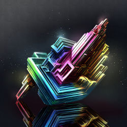 Rule 34 | bismuth, cluseller, commentary request, crystal, dark, dark background, highres, light particles, original, rainbow gradient, reflective floor, still life, tagme