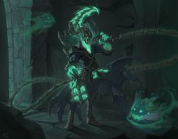 Rule 34 | 1boy, crack, cracked wall, f.k (hs225kr), floating, flying, glowing, glowing eyes, glowing weapon, green eyes, highres, holding, holding weapon, indoors, lantern, league of legends, lock, male focus, open mouth, poro (league of legends), sickle, signature, smile, solo, spirits, standing, thresh (league of legends), tongue, tongue out, weapon