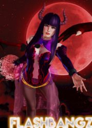Rule 34 | 1girl, 3d, alice (mobile legends), bare shoulders, blunt bangs, breasts, cloud, facing viewer, full moon, horns, long hair, looking at viewer, lowres, medium breasts, mobile legends: bang bang, moon, night, night sky, outstretched arm, red moon, revealing clothes, sky, solo, standing, star (sky), sw (taco), tagme