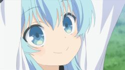 Rule 34 | 1girl, animated, animated gif, blue eyes, blue hair, blush, closed mouth, dot nose, noel (sora no method), open mouth, outdoors, solo, sora no method, teeth