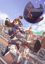 Rule 34 | 10s, 1girl, ass, brown hair, clock, clock tower, hat, kagari atsuko, little witch academia, ponytail, solo, tagme, tower, witch hat
