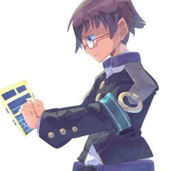 Rule 34 | 1boy, brown hair, glasses, kyoukaisenjou no horizon, male focus, signframe, simple background, solo, white background