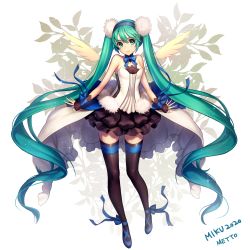 Rule 34 | 1girl, 7th dragon (series), 7th dragon 2020, absurdly long hair, artist name, character name, green eyes, green hair, hatsune miku, highres, long hair, matching hair/eyes, metto, skirt, smile, solo, thighhighs, twintails, very long hair, vocaloid