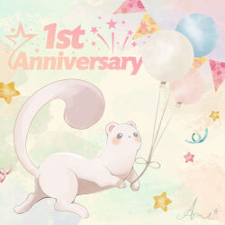Rule 34 | 1other, anniversary, ave artwork, balloon, blush, ermine, looking at viewer, no humans, nu carnival, star (symbol), topper (nu carnival), weasel