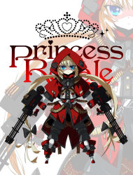 Rule 34 | 1girl, blonde hair, blue eyes, copyright name, dual wielding, grimm&#039;s fairy tales, gun, highres, holding, hood, little red riding hood, long hair, machine gun, magazine (weapon), page (page1555), princess royale, solo, trigger discipline, twintails, weapon