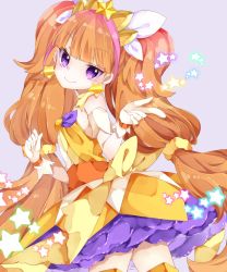 Rule 34 | 1girl, amanogawa kirara, blush, brown hair, choker, cure twinkle, earrings, gloves, go! princess precure, jewelry, long hair, looking at viewer, magical girl, precure, purple eyes, smile, solo, star (symbol), star earrings, toma tokage, twintails, very long hair, white gloves