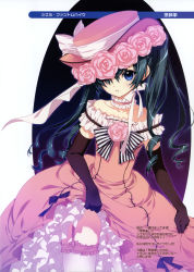 Rule 34 | 1boy, absurdres, black gloves, blue eyes, character name, ciel phantomhive, ciel phantomhive (robin dress), clothes lift, collar, copyright name, dress, dress lift, elbow gloves, flower, garter straps, gloves, hair over one eye, hat, highres, kuroshitsuji, lolita fashion, long hair, male focus, parted lips, partially translated, pink dress, pink flower, pink rose, rose, shirahane nao, solo, thighhighs, translation request, trap, twintails, white thighhighs