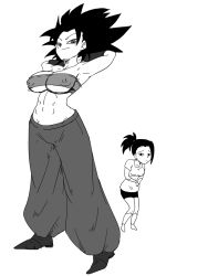 Rule 34 | 10s, 2girls, bare shoulders, black hair, breasts, caulifla, dragon ball, dragon ball super, female focus, full body, kale (dragon ball), large breasts, looking at viewer, multiple girls, nipples, ponytail, rickert kai, smile, spiked hair
