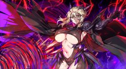 Rule 34 | 1girl, absurdres, armor, artoria pendragon (fate), artoria pendragon (lancer alter) (fate), black bodysuit, blonde hair, bodysuit, braid, breasts, cape, center opening, cleavage, ebora, fate/grand order, fate (series), faulds, french braid, gauntlets, highres, horns, lance, large breasts, long hair, looking at viewer, navel, polearm, rhongomyniad (fate), ribbed bodysuit, sidelocks, solo, underboob, weapon, yellow eyes