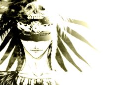 Rule 34 | 1boy, absurdres, aceshigh, aztec, blonde hair, braid, facepaint, fate/grand order, fate (series), feather hair ornament, feathers, hair ornament, headdress, highres, long hair, looking at viewer, male focus, simple background, skull, skull hair ornament, smile, solo, tezcatlipoca (fate), tezcatlipoca (third ascension) (fate), traditional clothes, twin braids, upper body, white background