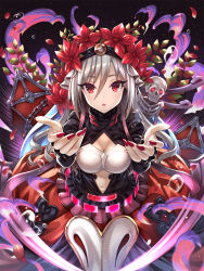 Rule 34 | 1girl, breasts, bubble, cleavage, commentary request, cosplay, crying, death (granblue fantasy), dress, flower wreath, granblue fantasy, highres, idolmaster, idolmaster cinderella girls, kanzaki ranko, medium breasts, medium hair, nail polish, navel, open mouth, parted lips, petals, red eyes, silver hair, skeleton, skull, solo, space, streaming tears, tears, urabi (tomatohouse)