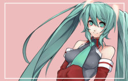 Rule 34 | 1girl, bare shoulders, breasts, detached sleeves, eu03, female focus, green eyes, green hair, hatsune miku, highres, long hair, matching hair/eyes, necktie, solo, twintails, vocaloid, wallpaper